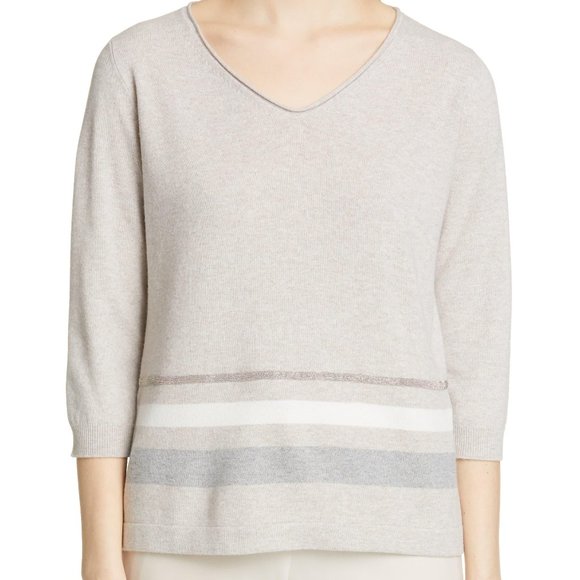 NWOT Fabiana Filippi beige wool-silk-cashmere sweater w/monili trim, 40 XS - Picture 1 of 11